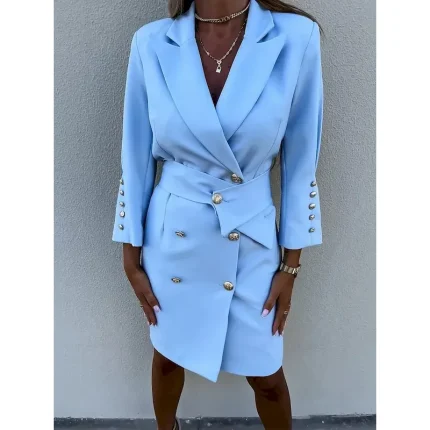 Women's Work Dress Blazer Dress Sheath Dress Fashion Office Daily Mini Dress Double Breasted Shirt Collar Long Sleeve Plain Loose Fit Black White Green Fall Winter S M L XL - Image 6