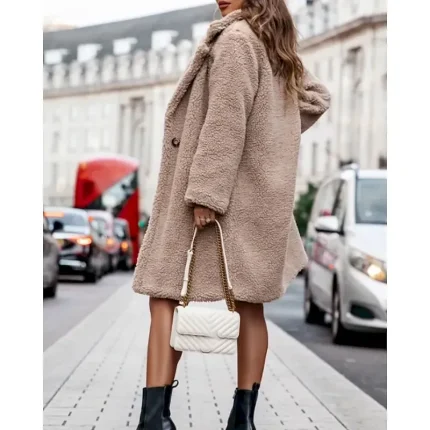 Women's Winter Coat Teddy Coat Casual Jacket Warm Comfortable Pocket Fashion Plain Outdoor Daily Wear Going out Weekend Single Breasted Regular Turndown Regular Fit Long Sleeve Outerwear Black Brown - Image 4