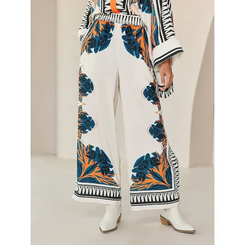 vgiqaj1724225580549.webp Women's Pants Satin Wide Leg Maxi Loose Bohemian Vacation Casual Daily Spring Summer Fall - Image 1