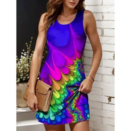 Women's Mini Dress A Line Dress Off The Shoulder Dress Vacation Casual Regular Fit Ombre Graphic Abstract Sleeveless U Neck Yellow Red Royal Blue Blue Summer Spring - Image 4
