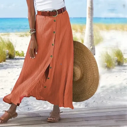 Women's Skirt Long Skirt Linen Skirts Straight Fashion coastalgrandmastyle Summer Maxi Skirts Solid Colored Split Vacation Office / Career Black White Navy Blue Orange Autumn / Fall Polyester - Image 4