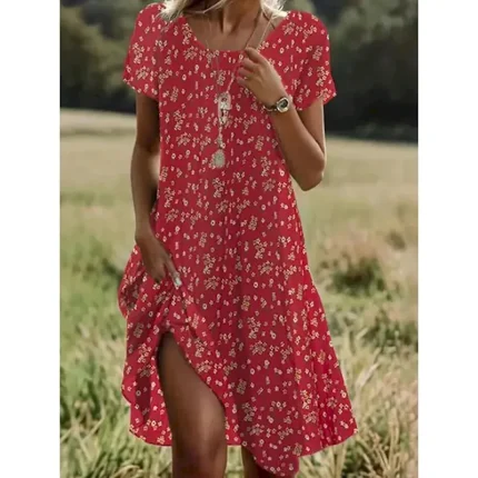 Women's Midi Dress A Line Dress T Shirt Dress Tee Dress Athletic Dress Casual Vacation Daily Regular Fit Graphic Short Sleeve Crew Neck Dark Red Pink Red Burgundy Summer - Image 3