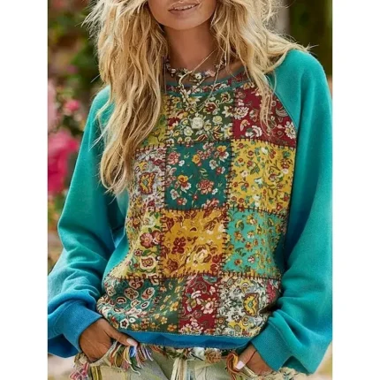 Women's Pullover Sweatshirts Floral Vintage Streetwear Classic Long Sleeve Crew Neck Regular Tops Dailywear Casual Print Wine Spring Fall - Image 4