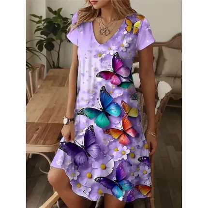 Women's Mini Dress A Line DressT Shirt Dress Tee Dress Casual Vacation Daily Regular Fit Graphic Paisley Short Sleeve V Neck Blue Beige Summer Spring - Image 3