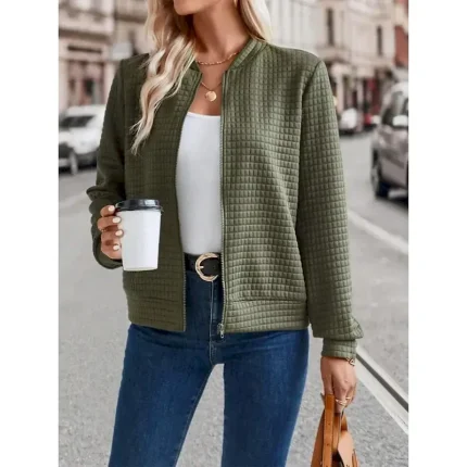 Women's Bomber Jacket Casual Jacket Comfortable Breathable Zipper Casual Plain Vacation Street Casual Daily Wear Zipper Short Stand Collar Regular Fit Long Sleeve Outerwear Black Orange Army Green - Image 6