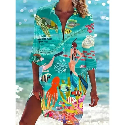 Easter Women's Midi Dress Sundress A Line Dress Vacation Casual Boho Going out Beach Loose Fit Floral Graphic Geometric Long Sleeve V Neck Yellow Pink Orange Green Summer Spring Fall Winter - Image 5