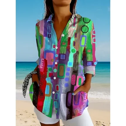 Women's Plaid V Neck Mini Dress Long Sleeve Summer Spring - Image 5