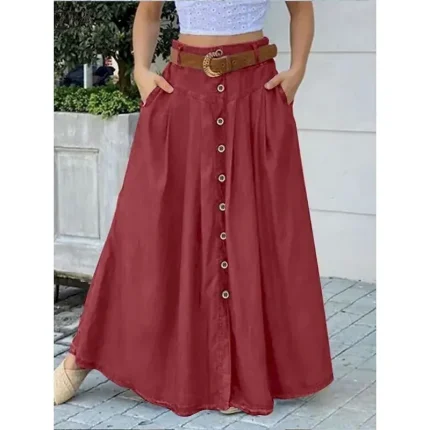 Women's Skirt A Line Fashion Casual Maxi High Waist Skirts Plain Pocket Micro-elastic Street Daily Black Red Royal Blue Spring Polyester - Image 6